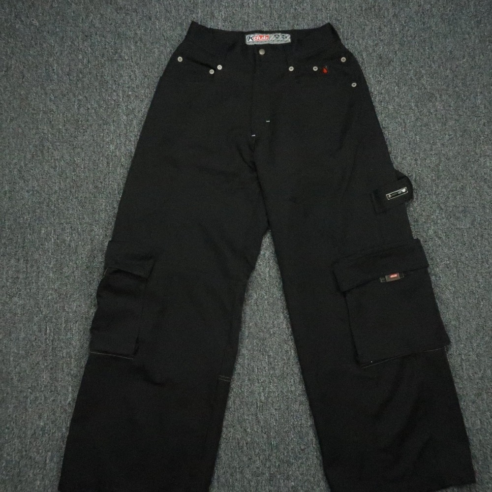 VINTAGE Kikwear Pants Men 28x32‎ Black KDUB Cargo Baggy Skater Wide Leg Rave Y2K
